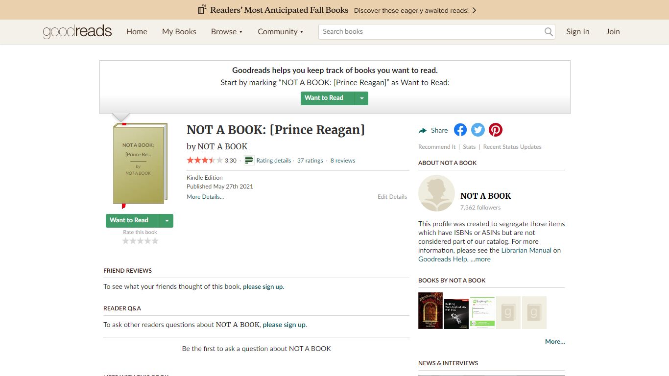 NOT A BOOK: [Prince Reagan] by NOT A BOOK - Goodreads